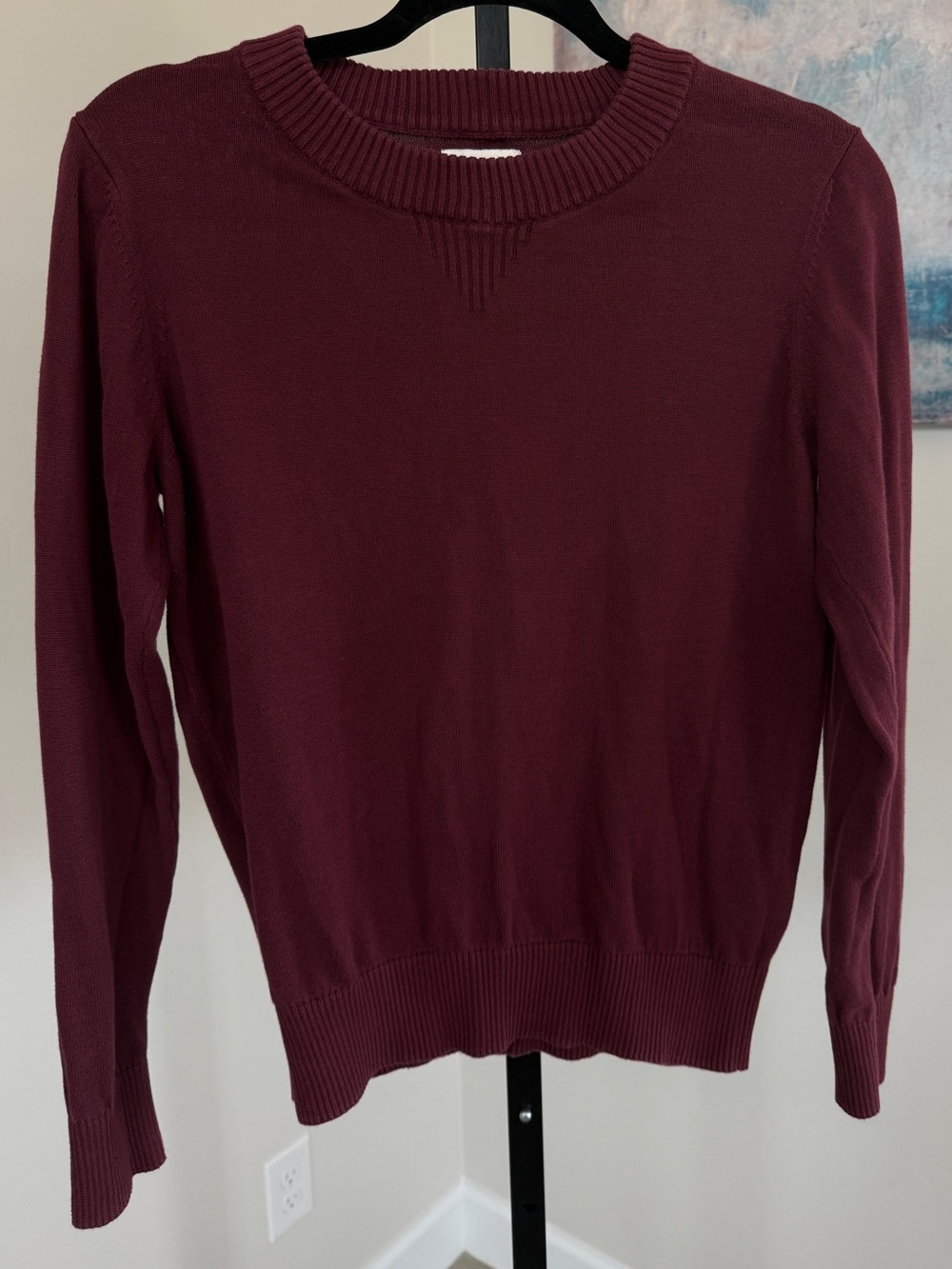 Pact Womens Organic Cotton Crewneck Sweater Medium Burgundy Ribbed Lightweight